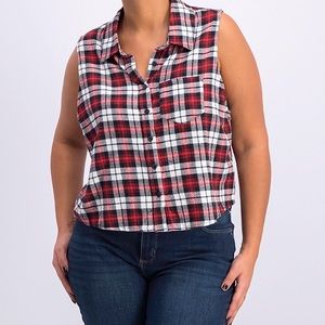 Red Plaid sleeveless flannel